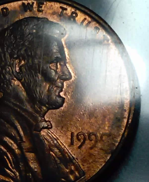 199x-P-Lincoln-Cent-Struck-Through-Grease-And-Thread-I-Believe